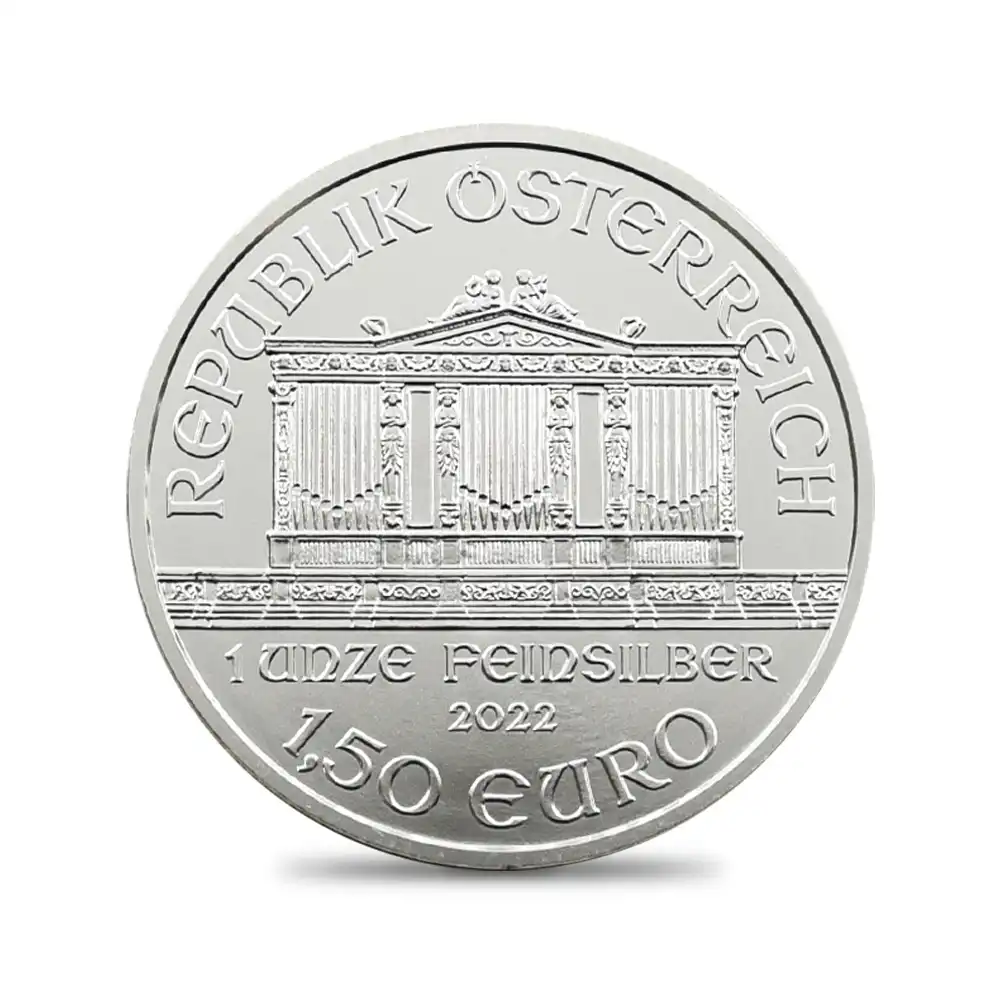 地金型3：2328 オーストリア 2022 ウィーンフィル 1.5ユーロ 1オンス 銀貨 【100枚】 (コインチューブ付き)
