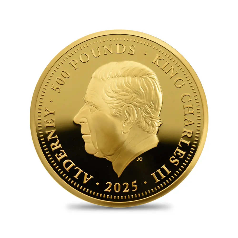 モダンコイン3:6396 オルダニー島 2025 チャールズ3世 ウナ&ライオン ウルトラハイレリーフ 500ポンド5オンスプルーフ金貨 発行即日鑑定品 NGC PF70UC 箱付き
