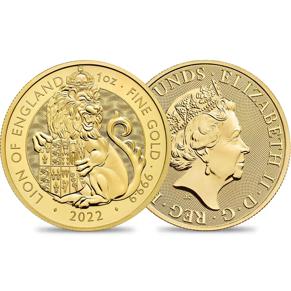 地金型1：1607 2022 エリザベス2世  ロイヤルテューダービースト イングランドのライオン 100ポンド1オンス 地金型金貨 【ご予約承り品】