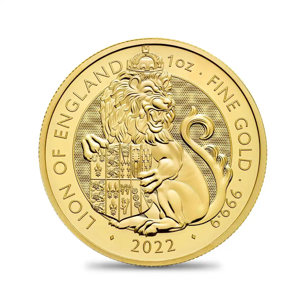 地金型2：1607 2022 エリザベス2世  ロイヤルテューダービースト イングランドのライオン 100ポンド1オンス 地金型金貨 【ご予約承り品】