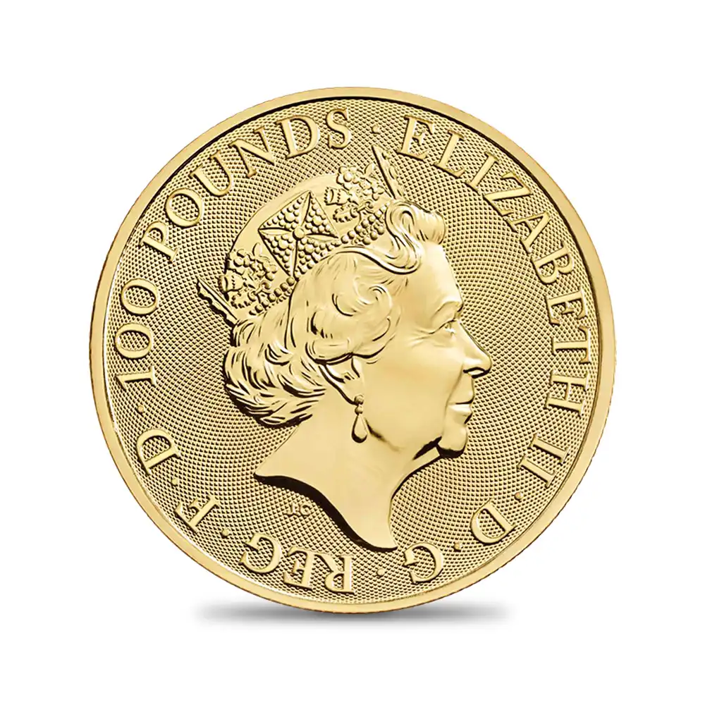 地金型3：1607 2022 エリザベス2世  ロイヤルテューダービースト イングランドのライオン 100ポンド1オンス 地金型金貨 【ご予約承り品】