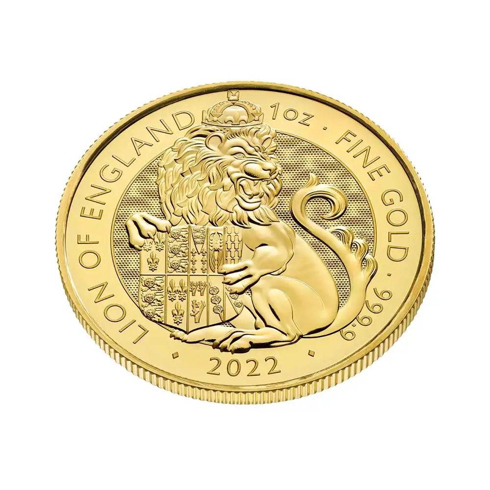地金型4：1607 2022 エリザベス2世  ロイヤルテューダービースト イングランドのライオン 100ポンド1オンス 地金型金貨 【ご予約承り品】