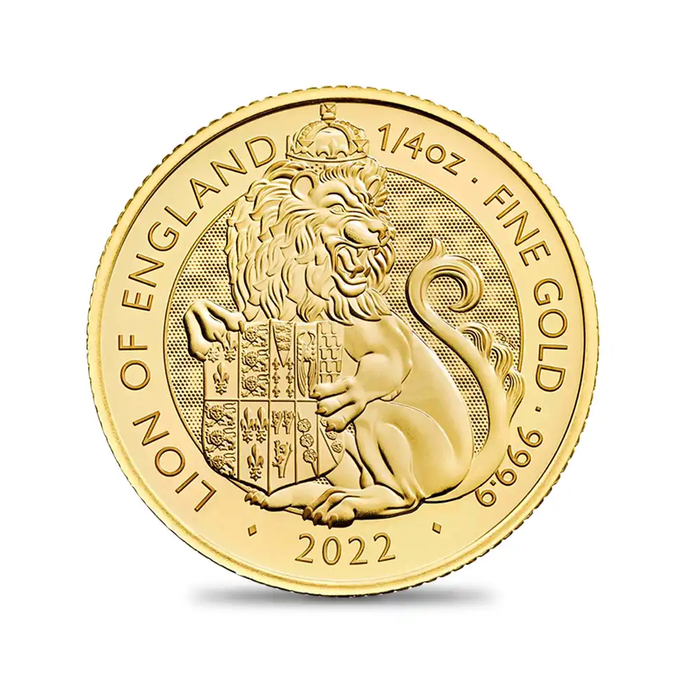 地金型2：1606 2022 エリザベス2世  ロイヤルテューダービースト イングランドのライオン 25ポンド1/4オンス 地金型金貨 【ご予約承り品】