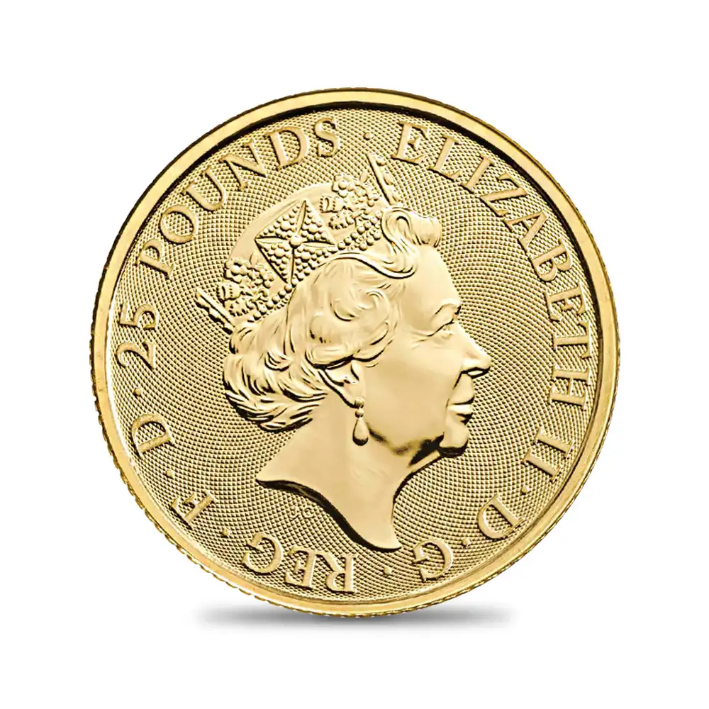 地金型3：1606 2022 エリザベス2世  ロイヤルテューダービースト イングランドのライオン 25ポンド1/4オンス 地金型金貨 【ご予約承り品】