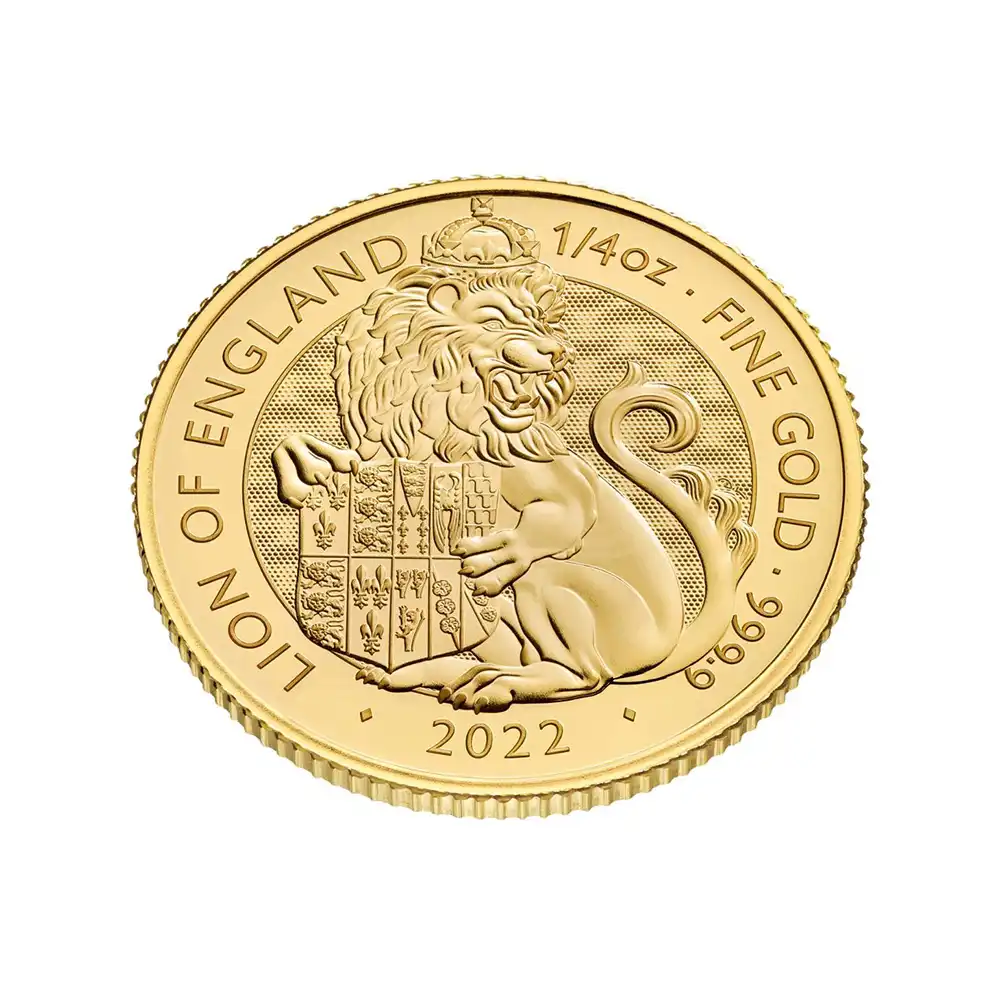 地金型4：1606 2022 エリザベス2世  ロイヤルテューダービースト イングランドのライオン 25ポンド1/4オンス 地金型金貨 【ご予約承り品】