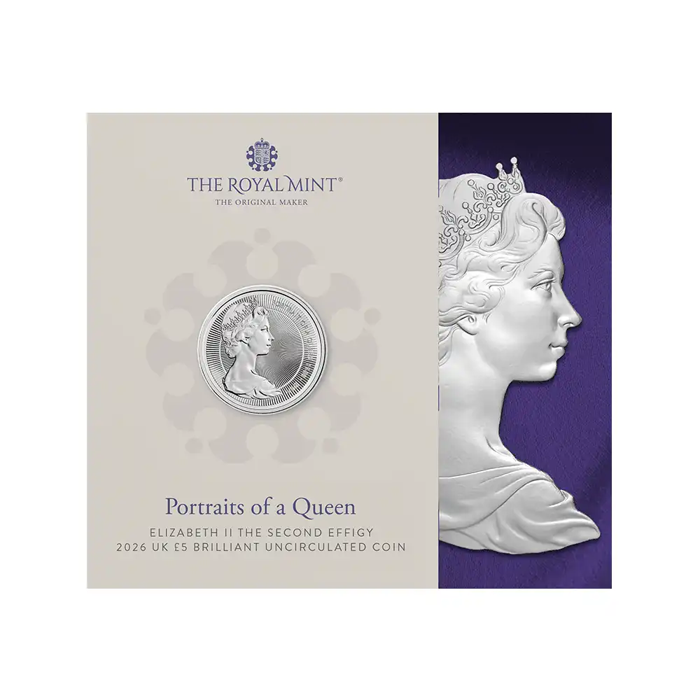 モダンコイン4:6427 2026 チャールズ3世 エリザベス2世のコイン肖像シリーズ 第二弾 ヤングエリザベス 5ポンドBU白銅貨 未鑑定 パッケージ付き【ご予約承り品】