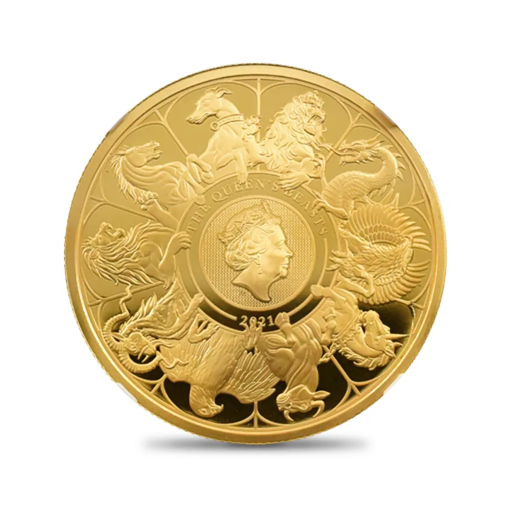モダンコイン2:6436 2021 エリザベス2世 クイーンズビースト コンプリーター 英国王室の十大守護獣 100ポンド1オンス金貨 NGC PF70UC 箱付き