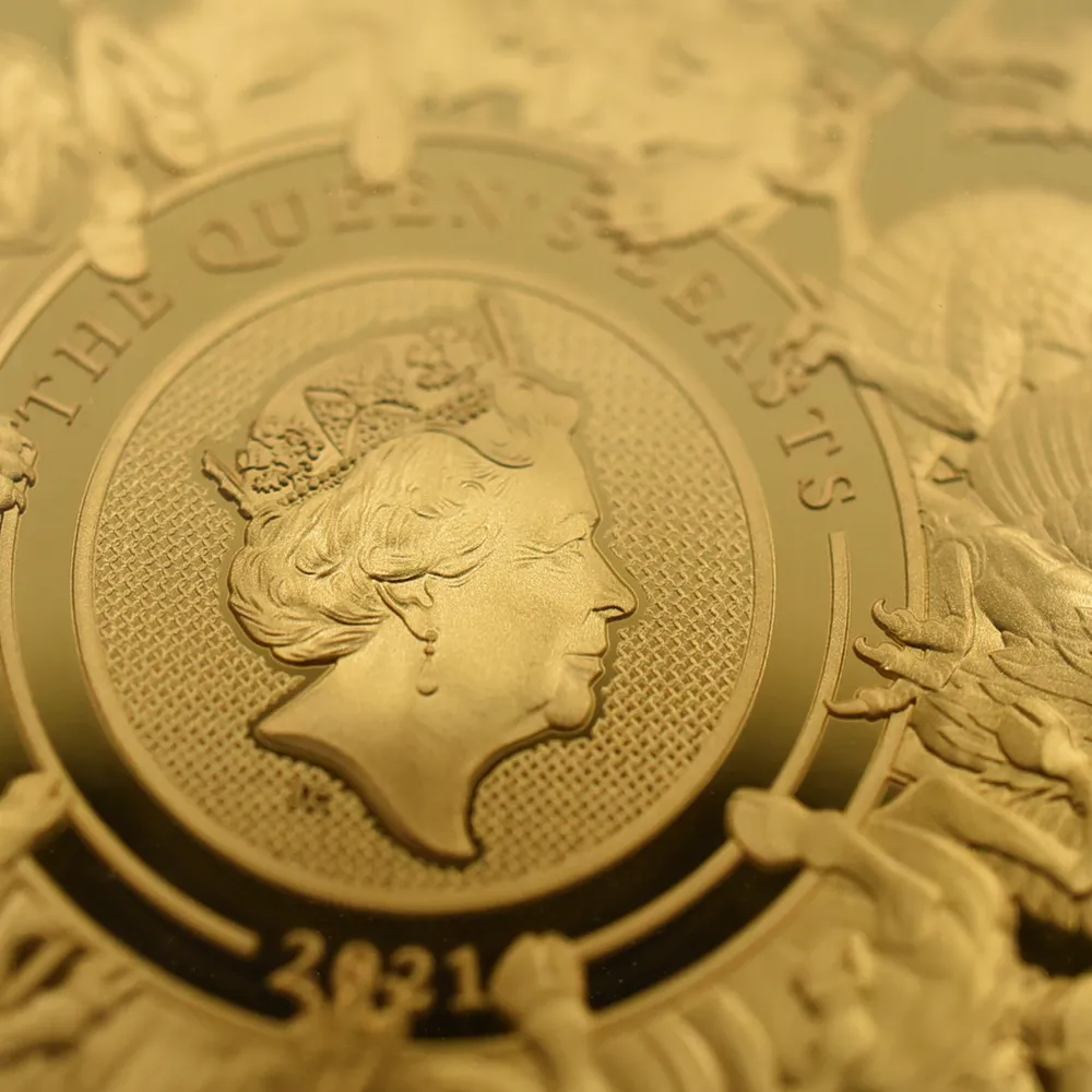 モダンコイン10:6436 2021 エリザベス2世 クイーンズビースト コンプリーター 英国王室の十大守護獣 100ポンド1オンス金貨 NGC PF70UC 箱付き