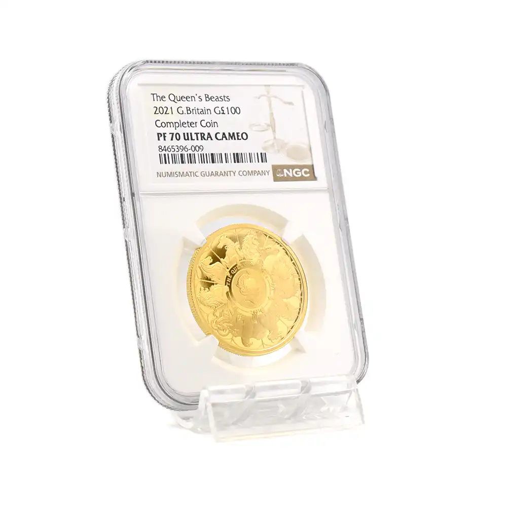 モダンコイン6:6436 2021 エリザベス2世 クイーンズビースト コンプリーター 英国王室の十大守護獣 100ポンド1オンス金貨 NGC PF70UC 箱付き