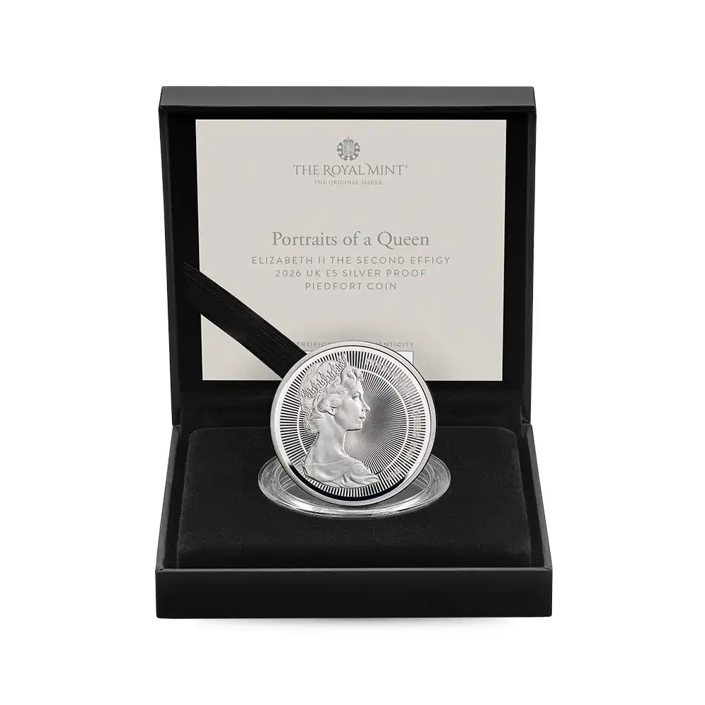 モダンコイン5：6440 【鑑定オプション無し】2026 チャールズ3世 エリザベス2世のコイン肖像シリーズ 第二弾 ヤングエリザベス 5ポンドプルーフピェフォー銀貨 未鑑定 箱付き【ご予約承り品】