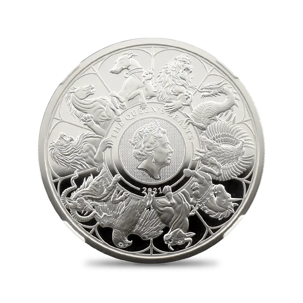 モダンコイン2:6445 2021 エリザベス2世 クイーンズビースト コンプリーター 英国王室の十大守護獣 2ポンド1オンス銀貨 NGC PF70UC 箱付き