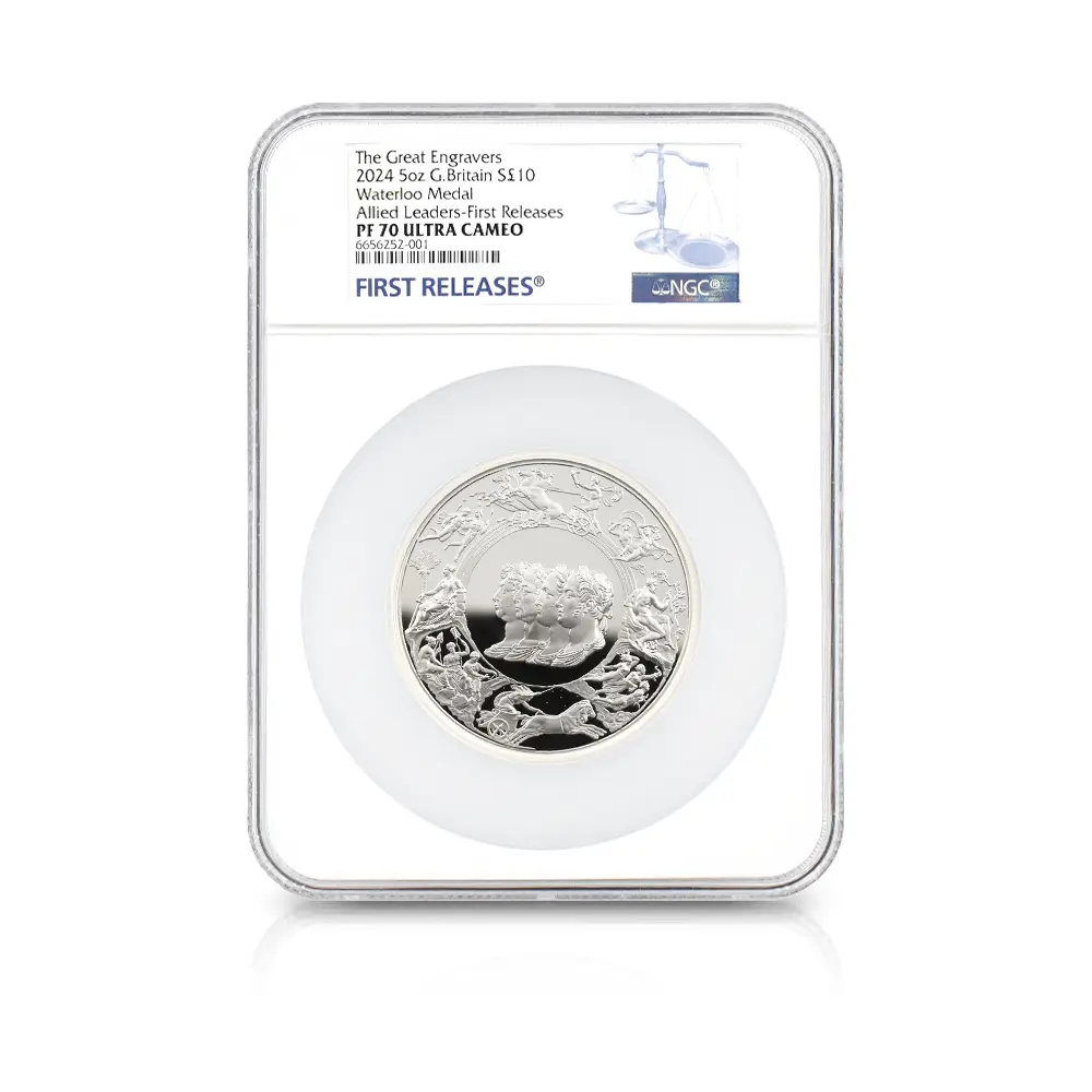 モダンコイン4:6446 2024 チャールズ3世 ワーテルロー・メダル - 連合国代表 10ポンド5オンス銀貨 ファーストリリース NGC PF70UC 箱付き