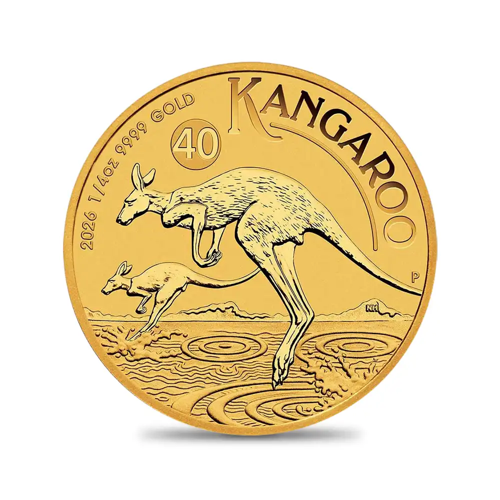 地金型2：6448 オーストラリア 2026 カンガルー 25ドル 1/4オンス 金貨 【1枚】 (コインケース付き)