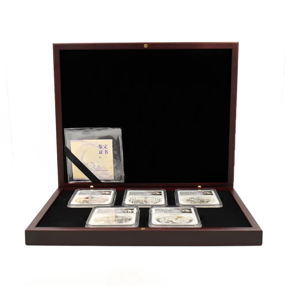 メダル8：6435 中国 2015-2019 パンダ 中秋節 2オンス銀メダル 5枚セット NGC PF70UC 箱付き