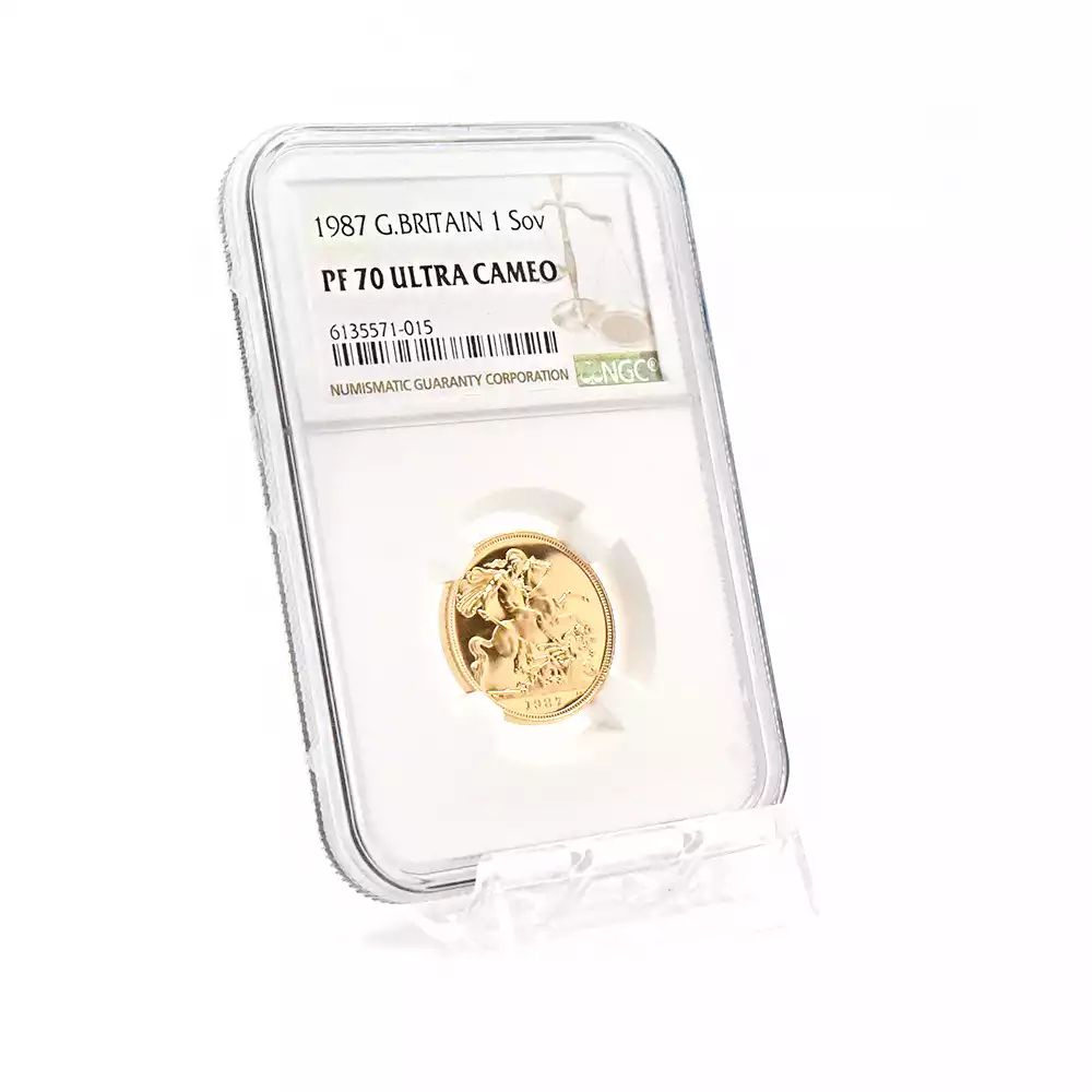 モダンコイン6：2351 1987 エリザベス2世 ミドルエリザベス 聖ジョージ竜退治 ソブリン金貨 NGC PF70UC