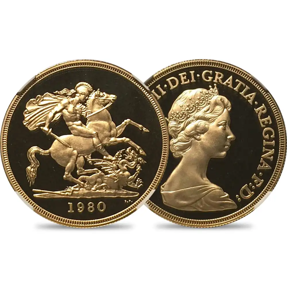 1980 エリザベス2世 ヤングエリザベス 聖ジョージ竜退治 5ソブリン金貨