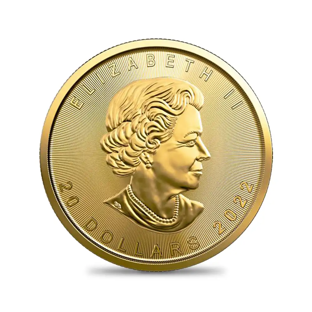 地金型3：1411 カナダ 2022 エリザベス2世 メイプルリーフ 20ドル1/2オンス地金型金貨【ご予約承り品】