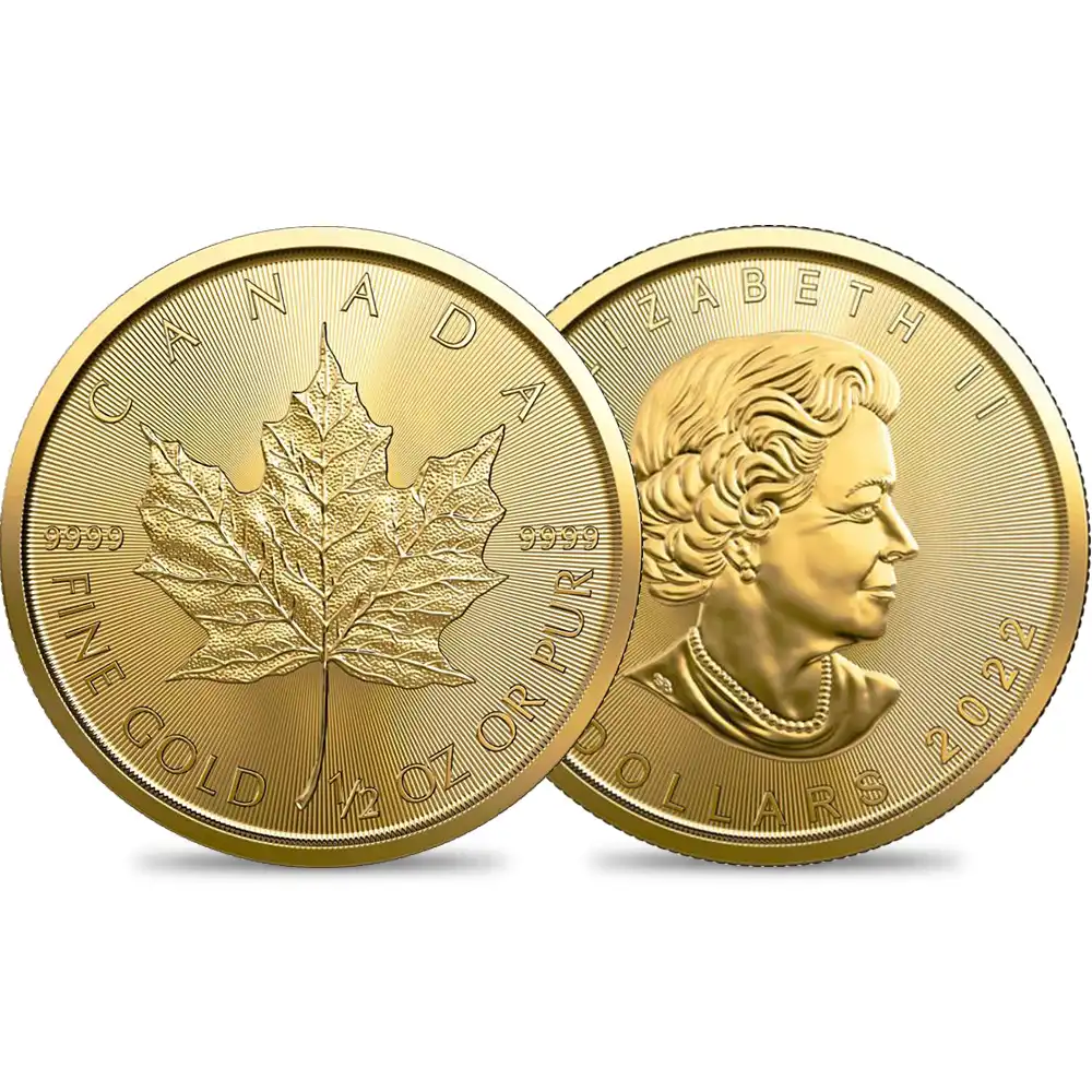 地金型s1：1411 カナダ 2022 エリザベス2世 メイプルリーフ 20ドル1/2オンス地金型金貨【ご予約承り品】
