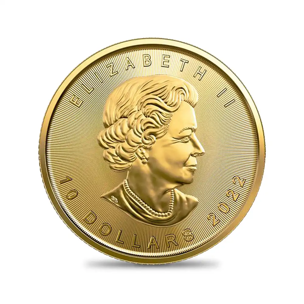 地金型3：1410 カナダ 2022 エリザベス2世 メイプルリーフ 10ドル1/4オンス 金貨【ご予約承り品】