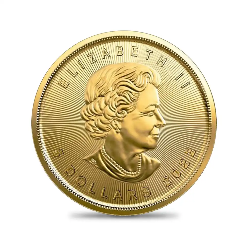 地金型3：1409 カナダ 2022 エリザベス2世 メイプルリーフ 5ドル1/10オンス地金型金貨【ご予約承り品】