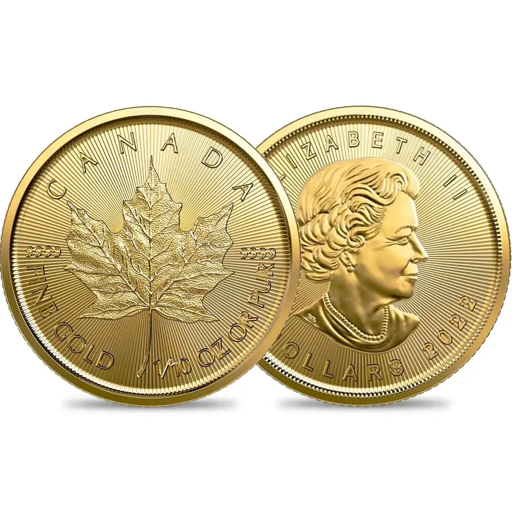地金型s1：1409 カナダ 2022 エリザベス2世 メイプルリーフ 5ドル1/10オンス地金型金貨【ご予約承り品】