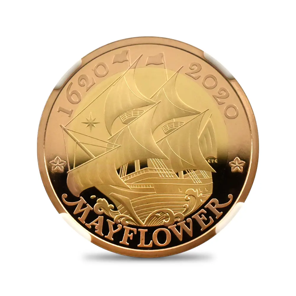 モダンコイン2：6453 2020 エリザベス2世 メイフラワー号出航400周年 2ポンド2色金貨 ファーストリリース NGC PF70UC 箱付き