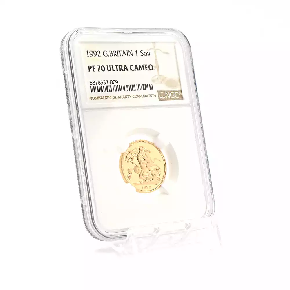 モダンコイン6：2403 1992 エリザベス2世 ミドルエリザベス 聖ジョージ竜退治 ソブリン金貨 NGC PF70UC