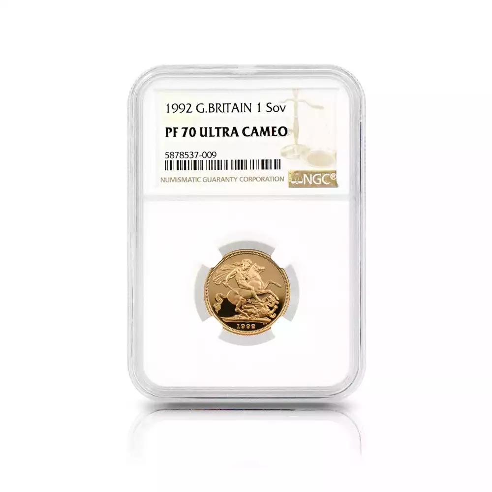 モダンコイン4：2403 1992 エリザベス2世 ミドルエリザベス 聖ジョージ竜退治 ソブリン金貨 NGC PF70UC