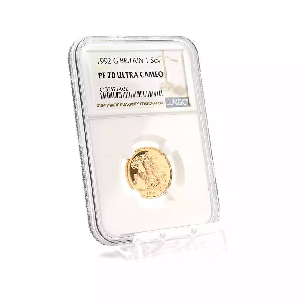 モダンコイン6：2406 1992 エリザベス2世 ミドルエリザベス 聖ジョージ竜退治 ソブリン金貨 NGC PF70UC