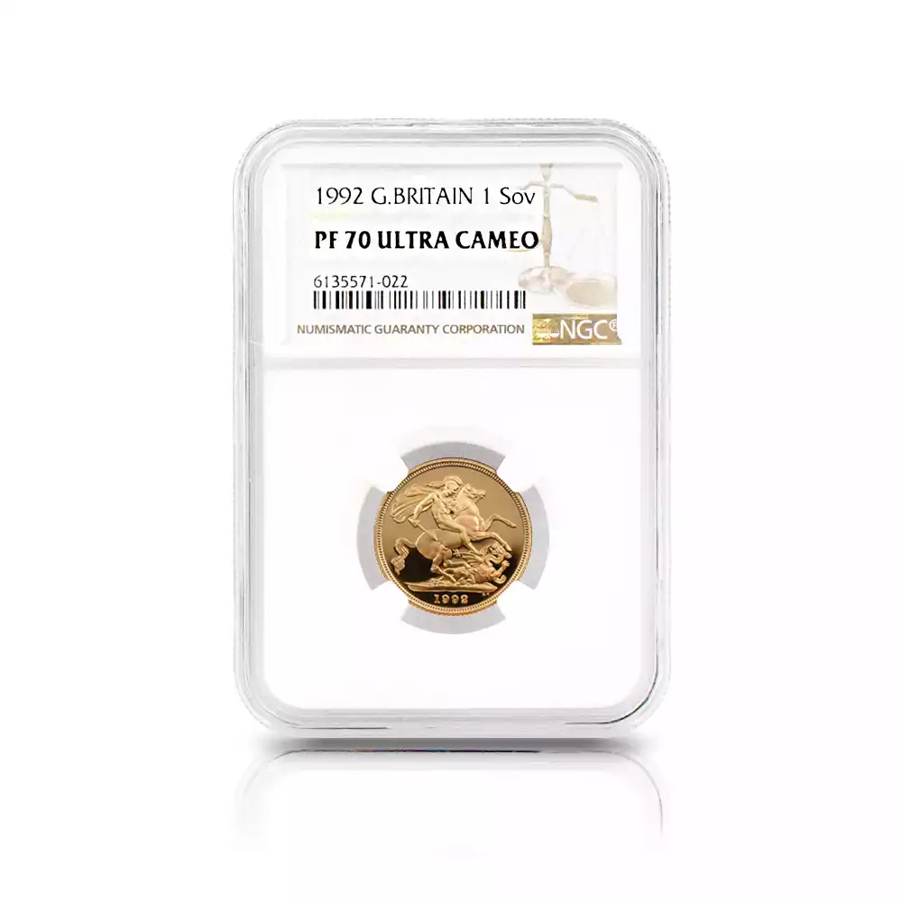 モダンコイン4：2406 1992 エリザベス2世 ミドルエリザベス 聖ジョージ竜退治 ソブリン金貨 NGC PF70UC