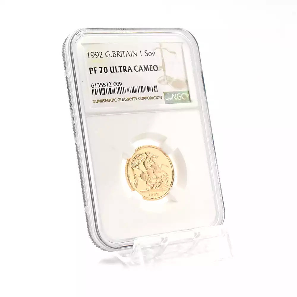 モダンコイン6：2407 1992 エリザベス2世 ミドルエリザベス 聖ジョージ竜退治 ソブリン金貨 NGC PF70UC