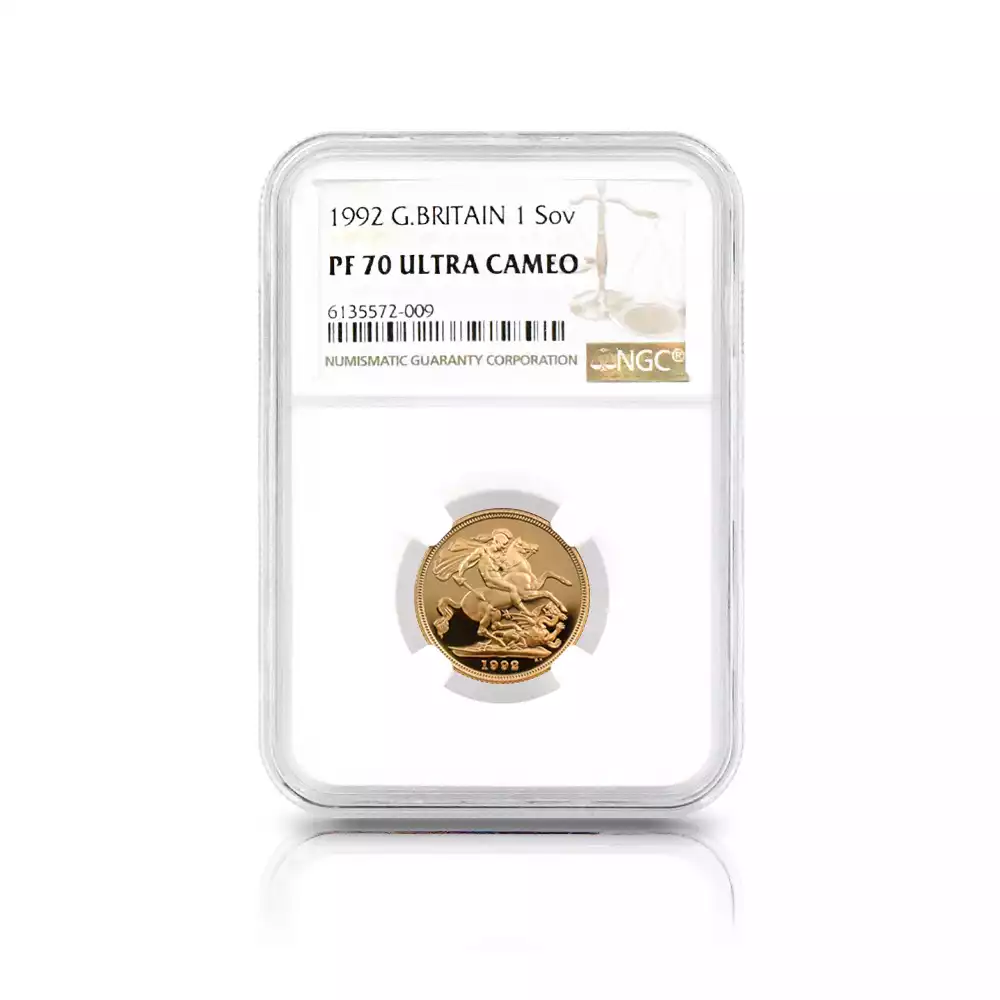 モダンコイン4：2407 1992 エリザベス2世 ミドルエリザベス 聖ジョージ竜退治 ソブリン金貨 NGC PF70UC