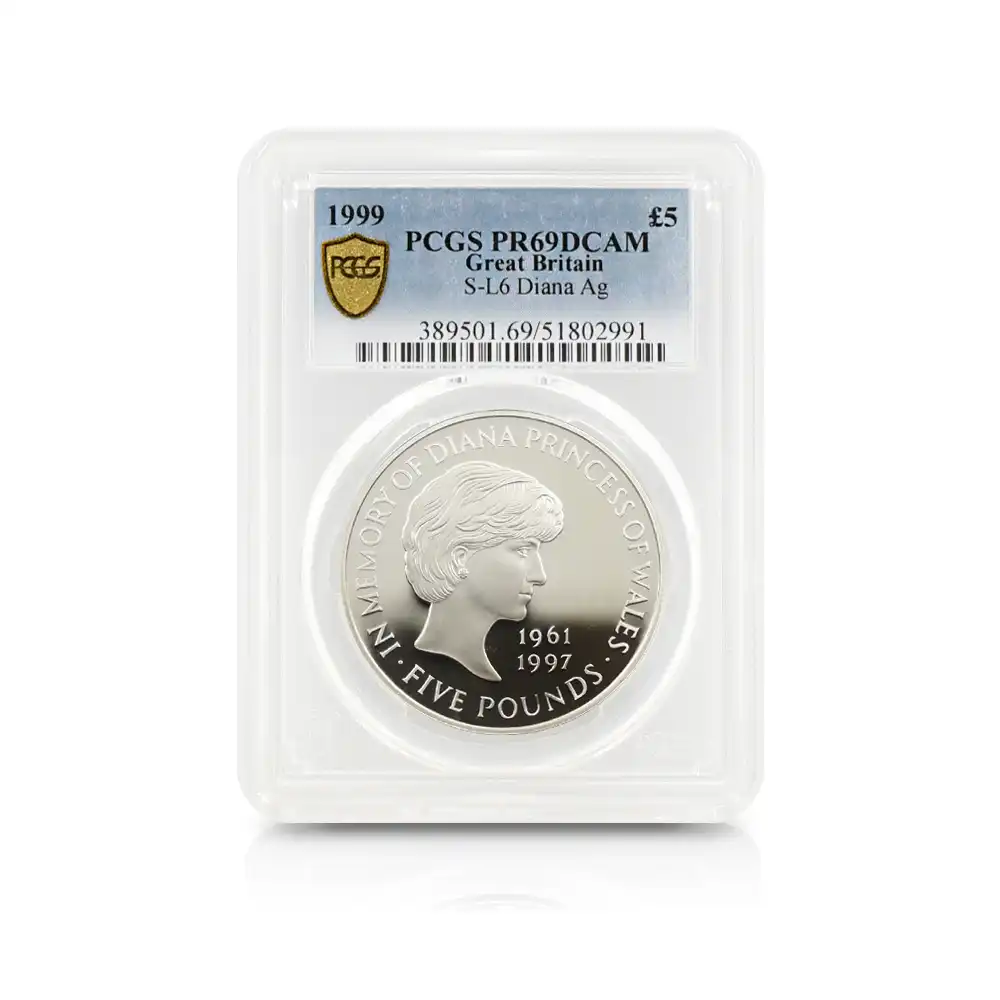 モダンコイン4:6456 1999 エリザベス2世 ダイアナ妃追悼記念 5ポンド銀貨 PCGS PR69DC S-L6 箱付き