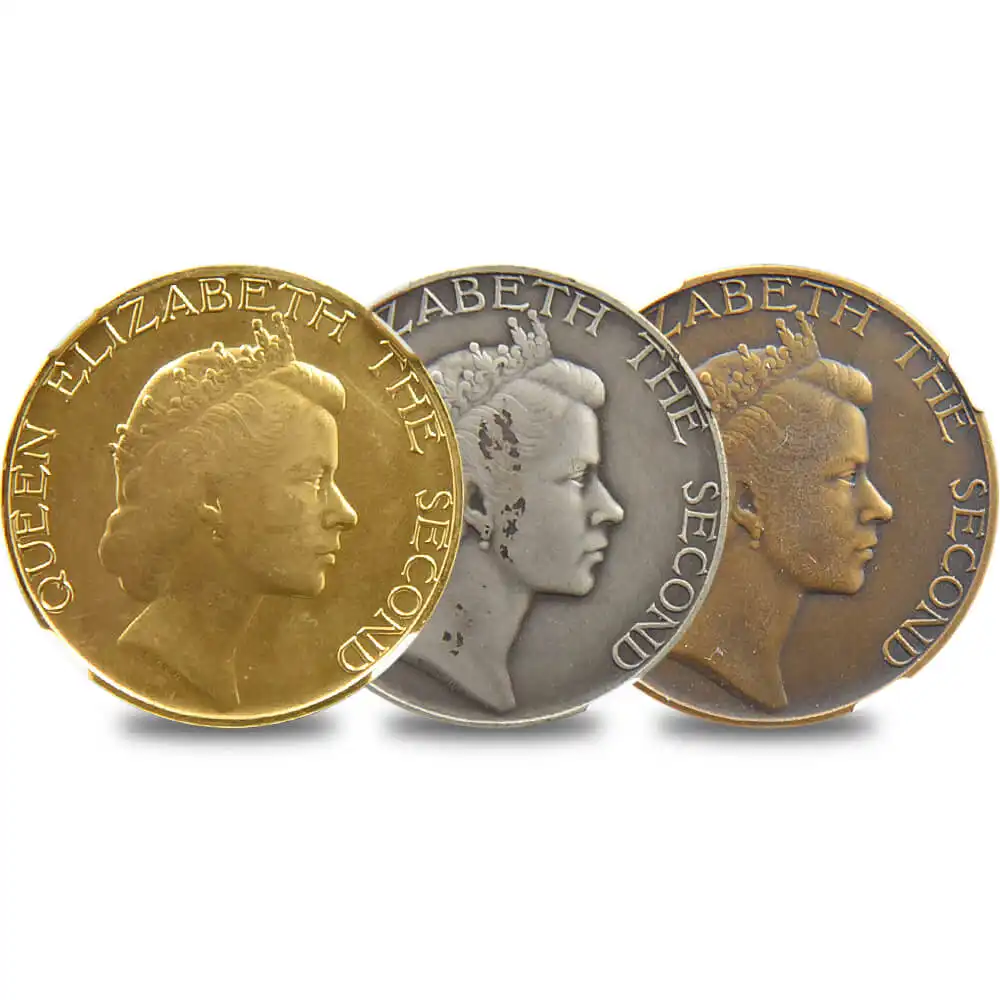 1953 エリザベス2世 戴冠記念メダル 金銀銅3枚セット | 英国