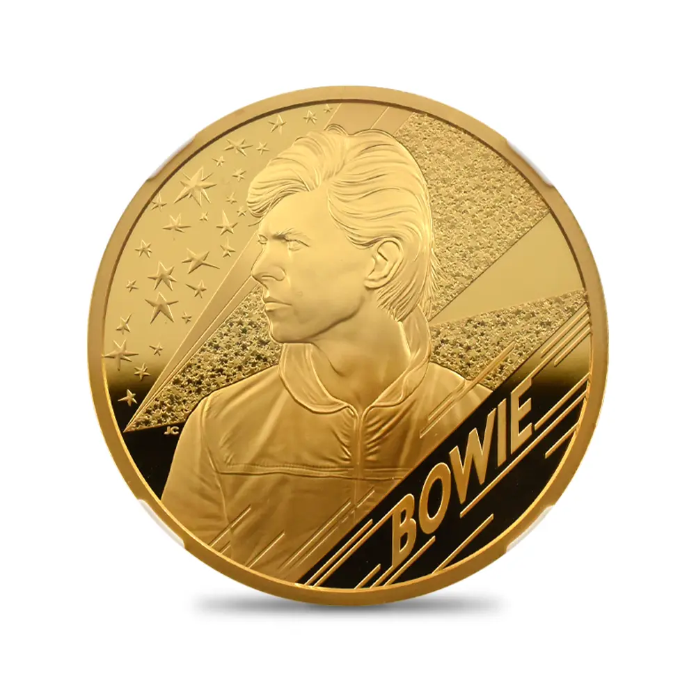 モダンコイン2：6454 2020 エリザベス2世 ミュージックレジェンド第3弾 デヴィッド・ボウイ 200ポンド2オンス金貨 ファーストリリース NGC PF70UC 箱付き