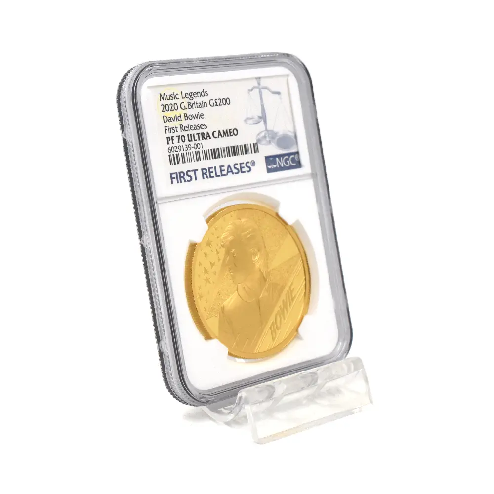モダンコイン6：6454 2020 エリザベス2世 ミュージックレジェンド第3弾 デヴィッド・ボウイ 200ポンド2オンス金貨 ファーストリリース NGC PF70UC 箱付き