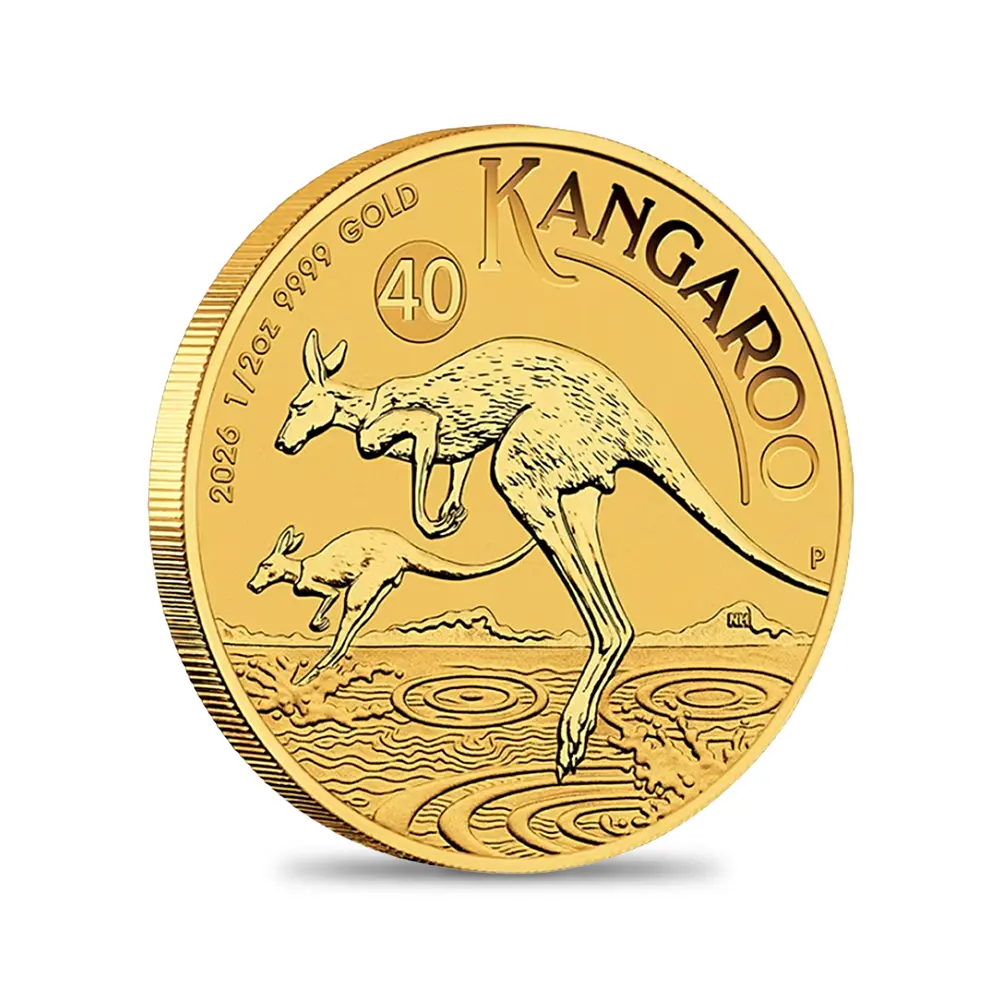 地金型4:6457 オーストラリア 2026 カンガルー 50ドル 1/2オンス 金貨 【1枚】 (コインケース付き)