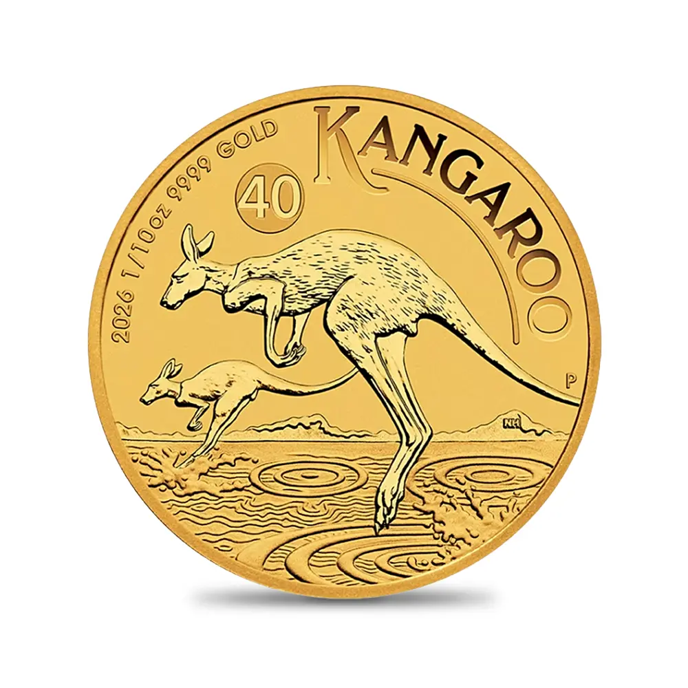 地金型2：6458 オーストラリア 2026 カンガルー 15ドル 1/10オンス 金貨 【1枚】 (コインケース付き)