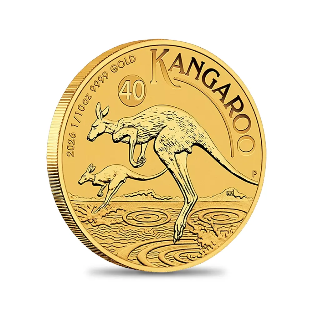 地金型4：6458 オーストラリア 2026 カンガルー 15ドル 1/10オンス 金貨 【1枚】 (コインケース付き)