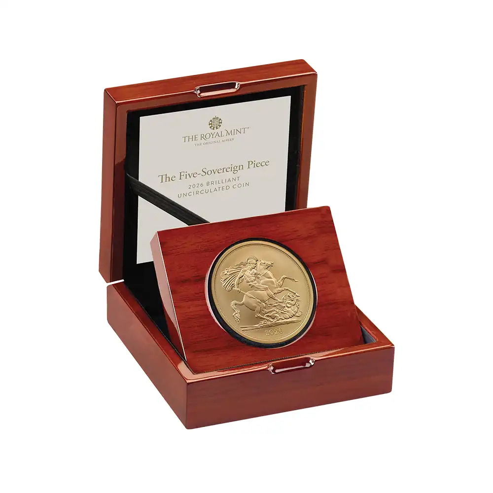 モダンコイン5：6471 2026 チャールズ3世 聖ジョージ竜退治 5ソブリンBU金貨 未鑑定 箱付き【ご予約承り品】