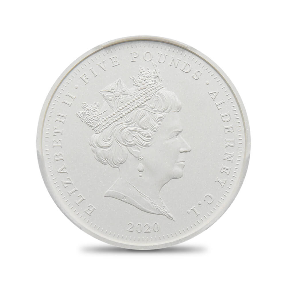 モダンコイン3：6472 オルダニー島 2020 エリザベス2世 スリーグレーセス 5ポンド2オンス銀貨 マットプルーフ仕上げ ファーストストライク PCGS PR70 箱付き