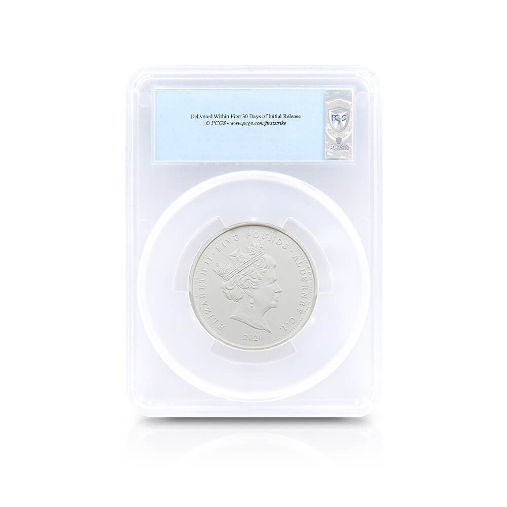 モダンコイン5：6472 オルダニー島 2020 エリザベス2世 スリーグレーセス 5ポンド2オンス銀貨 マットプルーフ仕上げ ファーストストライク PCGS PR70 箱付き