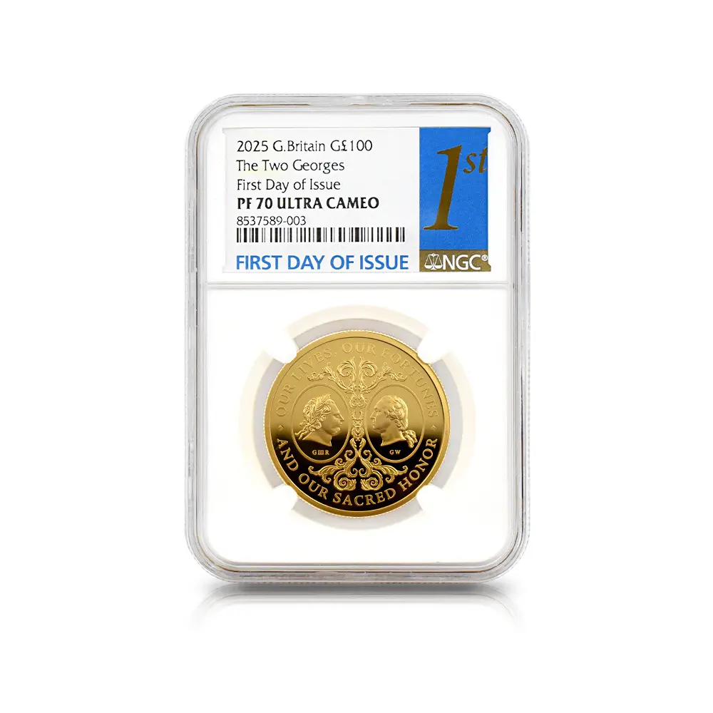 モダンコイン4：6481 2025 チャールズ3世 アメリカ独立戦争250周年 ジョージ3世＆ジョージ・ワシントン 100ポンド1オンス金貨  発行即日鑑定品 NGC PF70UC 箱付き