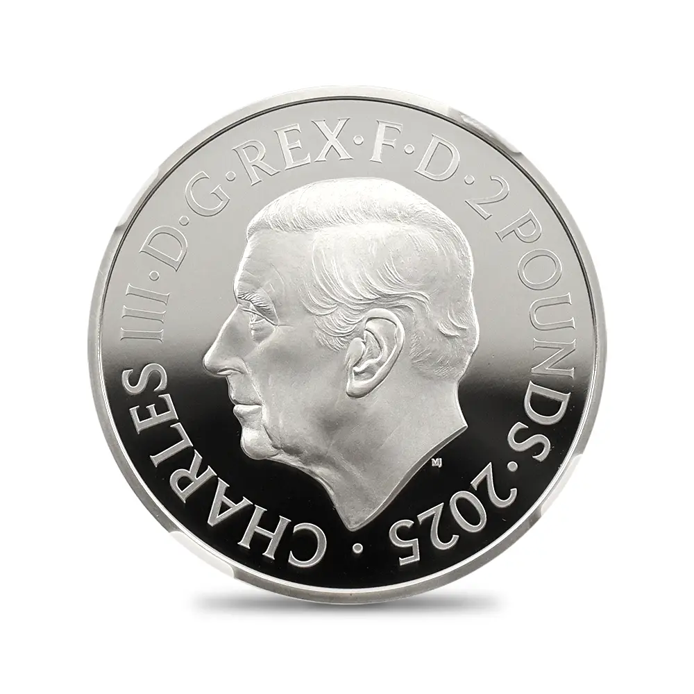 モダンコイン3：6474 2025 チャールズ3世 アメリカ独立戦争250周年 ジョージ3世＆ジョージ・ワシントン 2ポンド1オンス銀貨 発行即日鑑定品 NGC PF70UC 箱付き