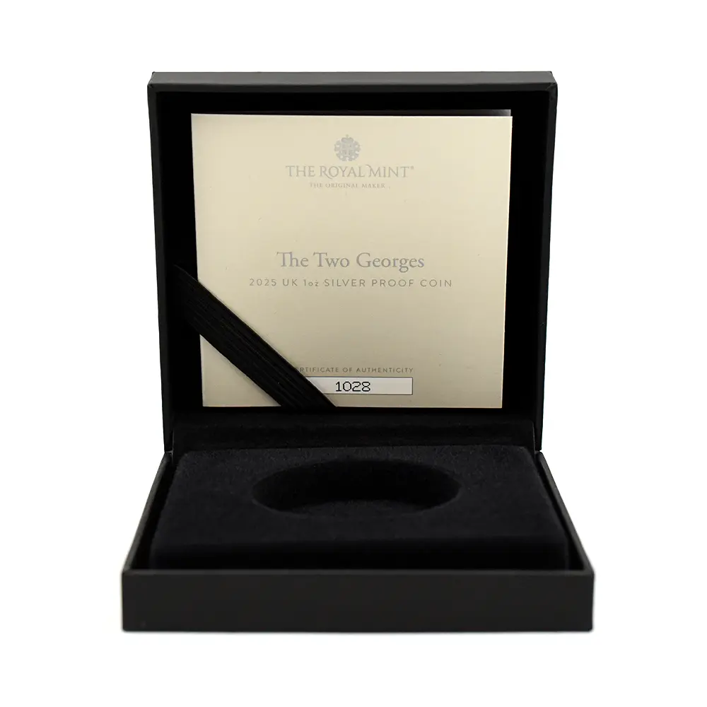 モダンコイン9：6474 2025 チャールズ3世 アメリカ独立戦争250周年 ジョージ3世＆ジョージ・ワシントン 2ポンド1オンス銀貨 発行即日鑑定品 NGC PF70UC 箱付き