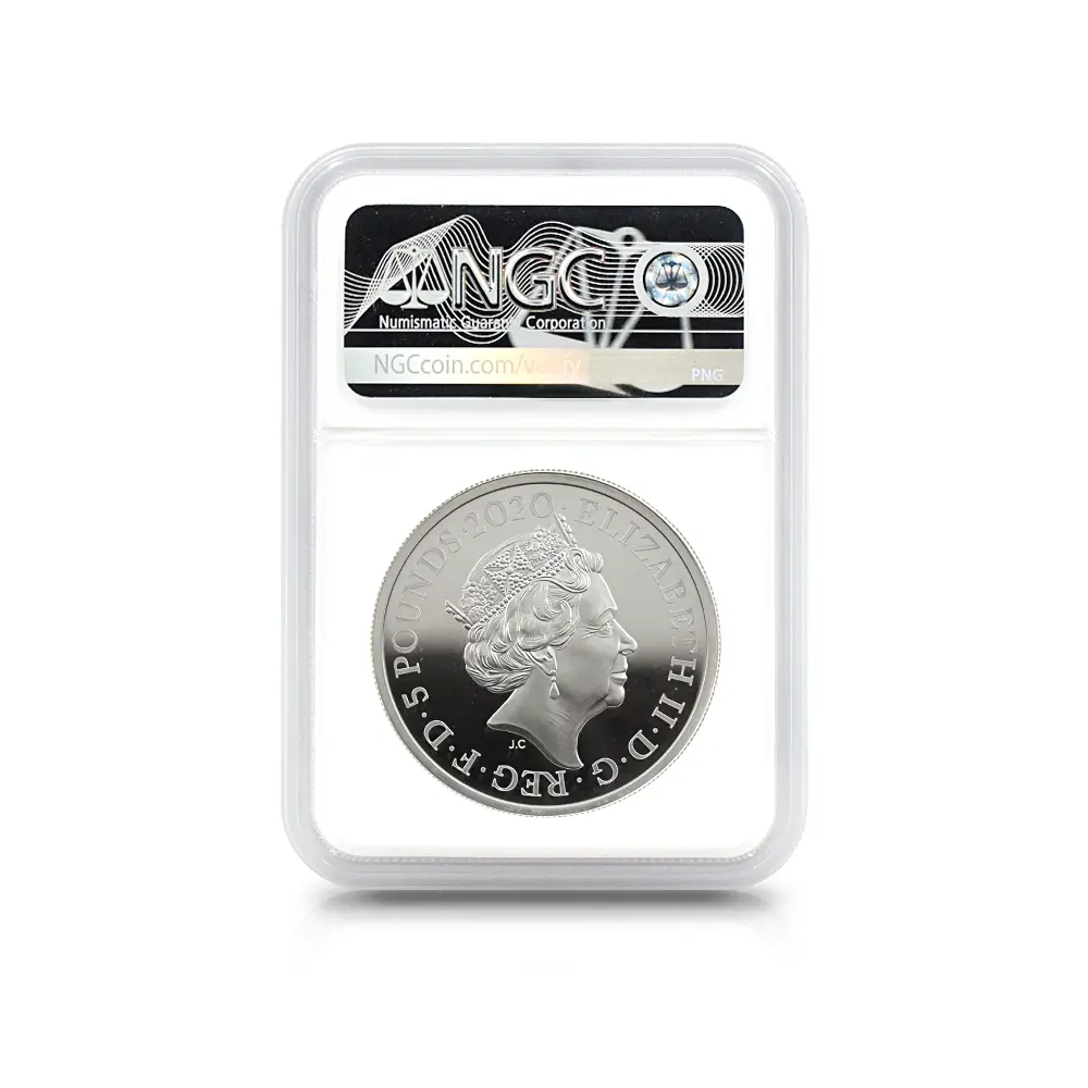 モダンコイン5:6487 2020 エリザベス2世 スリーグレーセス 5ポンド 2オンス銀貨 発行即日鑑定品 NGC PF69UC 箱付き