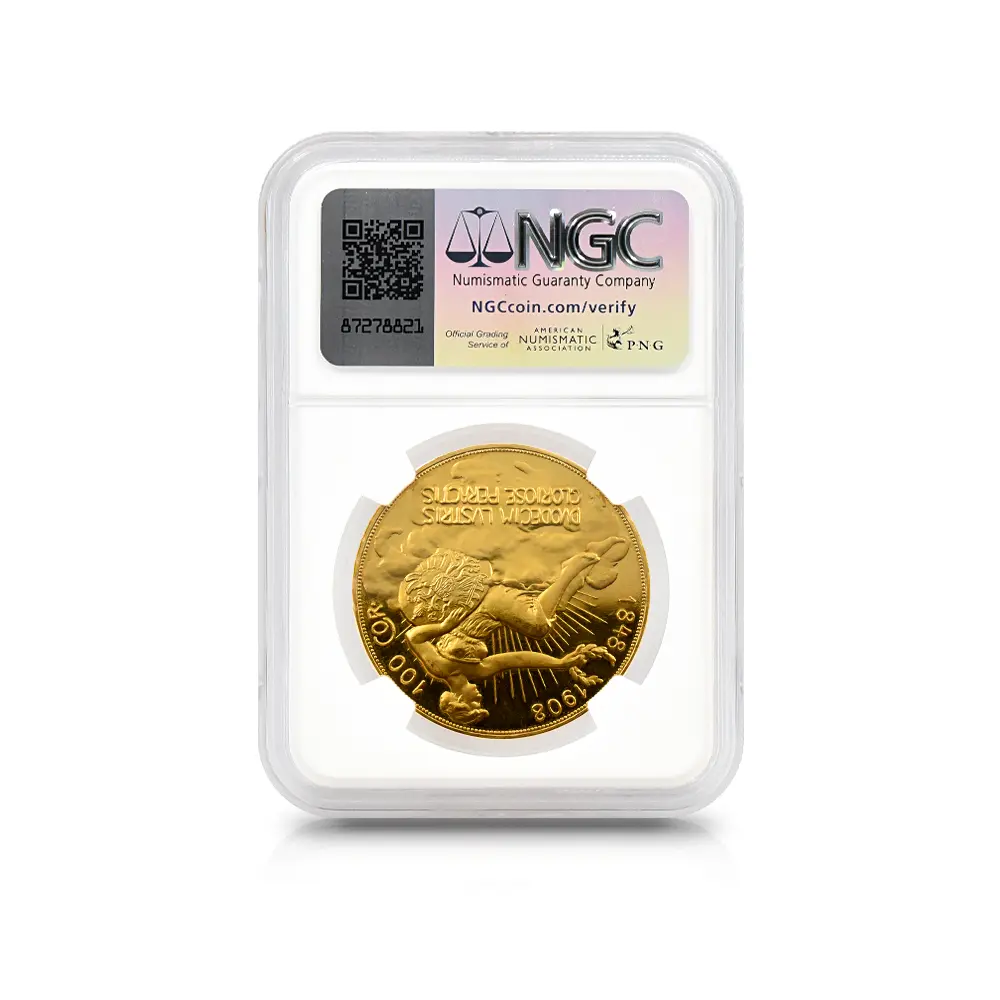 アンティークコイン5：6486 オーストリア 1908 フランツ・ヨーゼフ1世 皇位60周年記念 雲上の女神 100クローネ金貨 NGC PF63CA