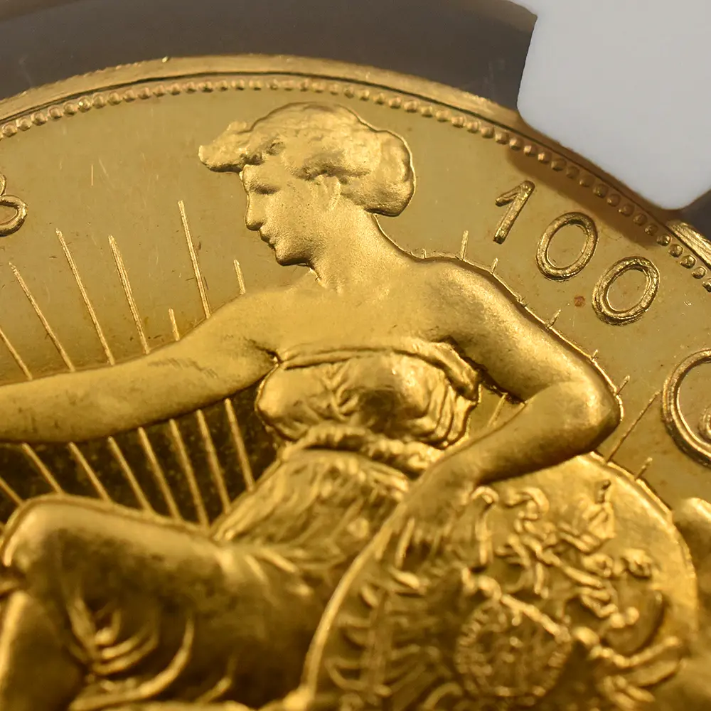 アンティークコイン10：6486 オーストリア 1908 フランツ・ヨーゼフ1世 皇位60周年記念 雲上の女神 100クローネ金貨 NGC PF63CA