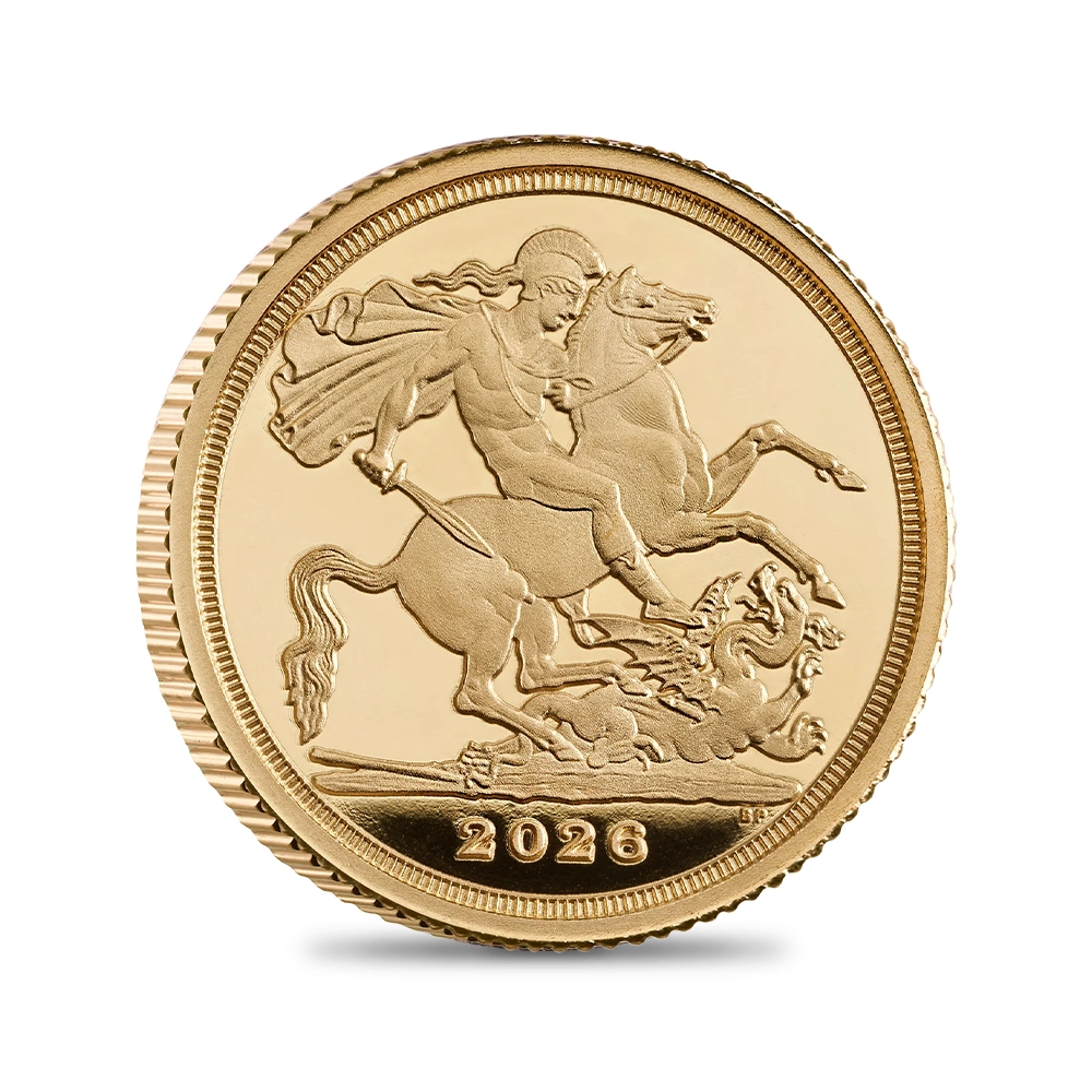 モダンコイン10:6470 2026 チャールズ3世 聖ジョージ竜退治 5・2・1・1/2・1/4ソブリンプルーフ金貨 未鑑定 箱付き【ご予約承り品】