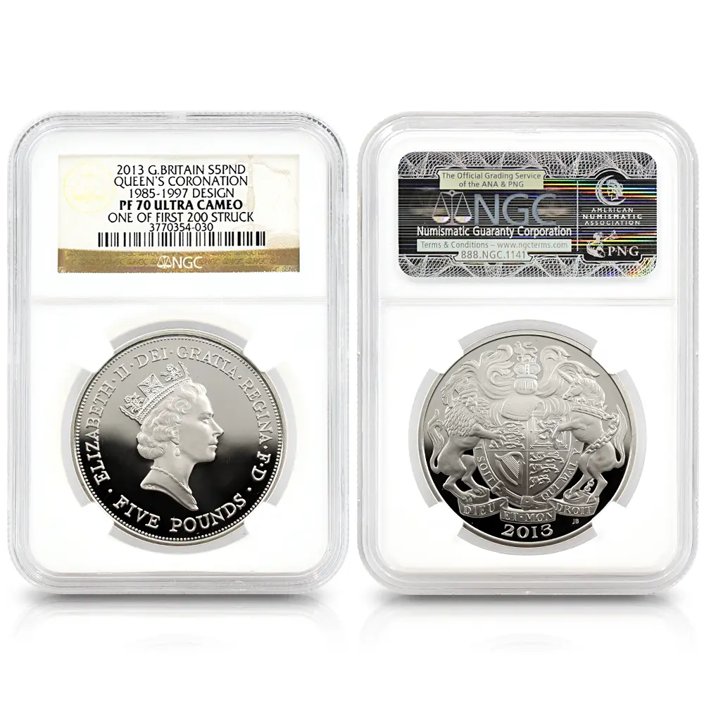 モダンコイン4:6489 2013 エリザベス2世 戴冠60周年記念 5ポンド銀貨 4枚セット ファースト200ストラック NGC PF70UC